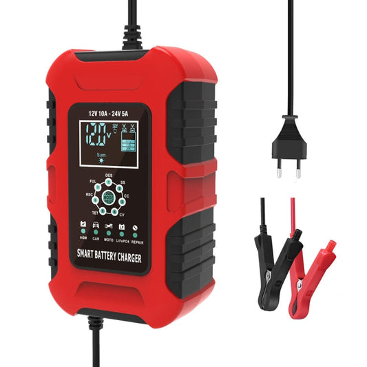 FOXSUR 10A 12V 7-segment Motorcycle / Car Smart Battery Charger, Plug Type:UK Plug(Red)