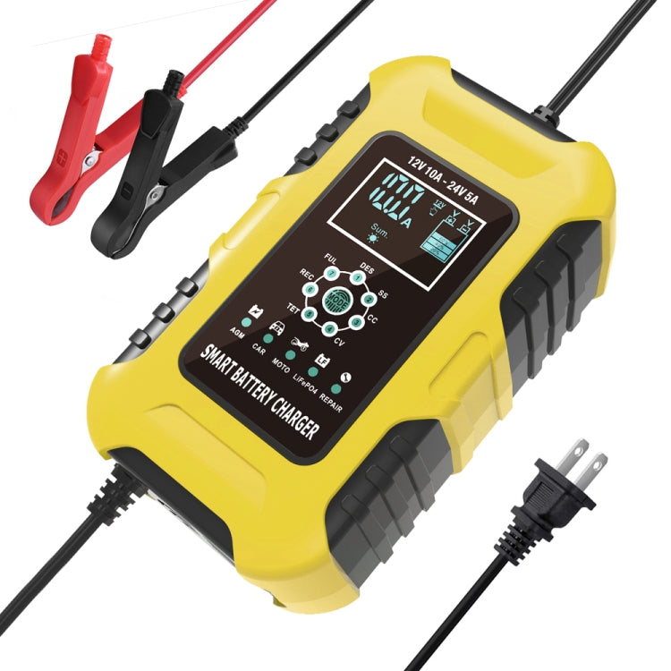 Chargeur de batterie intelligent FOXSUR 10A 12V 7 segments pour moto/voiture, Type de prise:Prise US (Jaune)