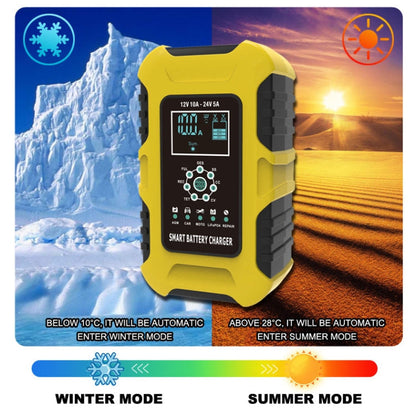 Chargeur de batterie intelligent FOXSUR 10A 12V 7 segments pour moto/voiture, Type de prise:Prise US (Jaune)