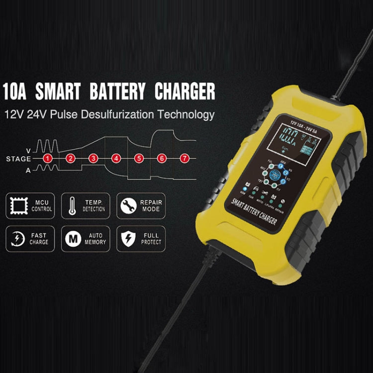 Chargeur de batterie intelligent FOXSUR 10A 12V 7 segments pour moto/voiture, Type de prise:Prise US (Jaune)