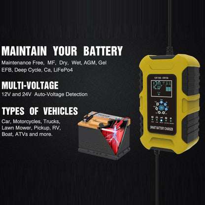 Chargeur de batterie intelligent FOXSUR 10A 12V 7 segments pour moto/voiture, Type de prise:Prise US (Jaune)