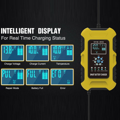 Chargeur de batterie intelligent FOXSUR 10A 12V 7 segments pour moto/voiture, Type de prise:Prise US (Jaune)