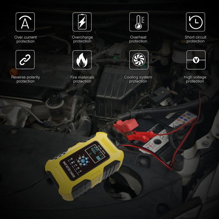 Chargeur de batterie intelligent FOXSUR 10A 12V 7 segments pour moto/voiture, Type de prise:Prise US (Jaune)