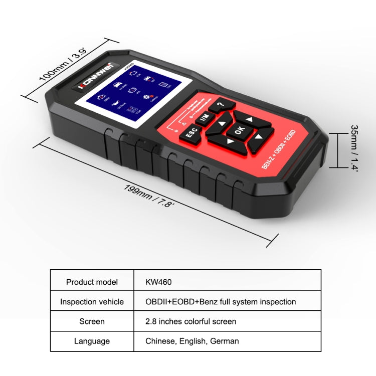 Instrument de diagnostic de panne de testeur de batterie plomb-acide 12 V KONNWEI KW460 de voiture 2,8 pouces