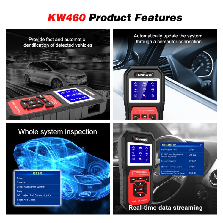 Instrument de diagnostic de panne de testeur de batterie plomb-acide 12 V KONNWEI KW460 de voiture 2,8 pouces