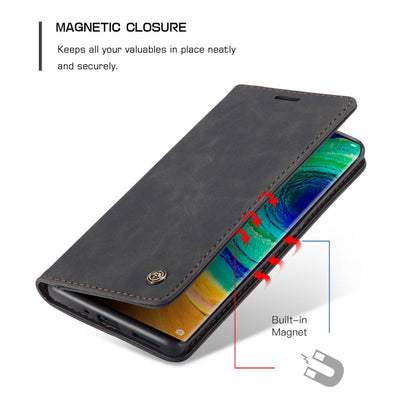 Pour Huawei Mate 30 Pro 4G / 5G Étui en Cuir à Rabat Horizontal Multifonctionnel CaseMe-013 avec Fente pour Cartes, Support et Portefeuille (Noir)