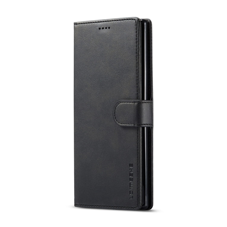Pour Galaxy Note 10 Plus Étui en cuir à rabat horizontal LC.IMEEKE texture veau, avec support et fentes pour cartes et portefeuille (noir)