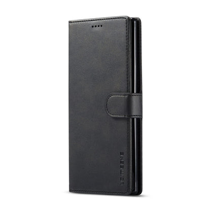 Pour Galaxy Note 10 Plus Étui en cuir à rabat horizontal LC.IMEEKE texture veau, avec support et fentes pour cartes et portefeuille (noir)