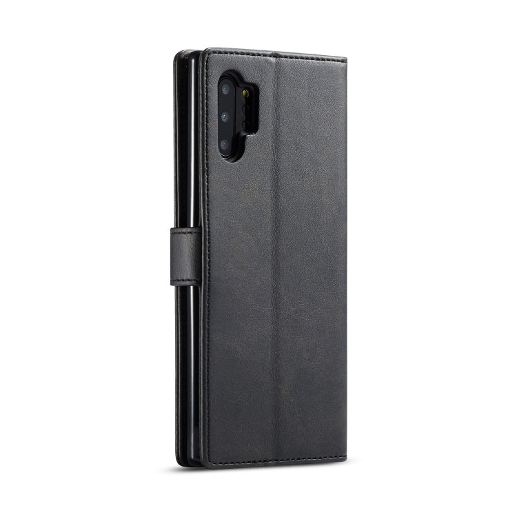 Pour Galaxy Note 10 Plus Étui en cuir à rabat horizontal LC.IMEEKE texture veau, avec support et fentes pour cartes et portefeuille (noir)