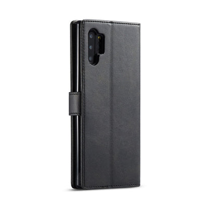Pour Galaxy Note 10 Plus Étui en cuir à rabat horizontal LC.IMEEKE texture veau, avec support et fentes pour cartes et portefeuille (noir)
