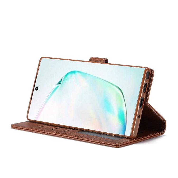 Pour Galaxy Note 10 Plus Étui en cuir à rabat horizontal LC.IMEEKE texture veau, avec support et fentes pour cartes et portefeuille (noir)