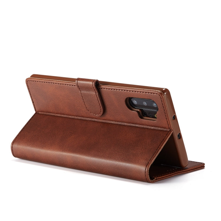 Pour Galaxy Note 10 Plus Étui en cuir à rabat horizontal LC.IMEEKE texture veau, avec support et fentes pour cartes et portefeuille (noir)