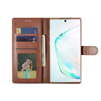 Pour Galaxy Note 10 Plus Étui en cuir à rabat horizontal LC.IMEEKE texture veau, avec support et fentes pour cartes et portefeuille (noir)