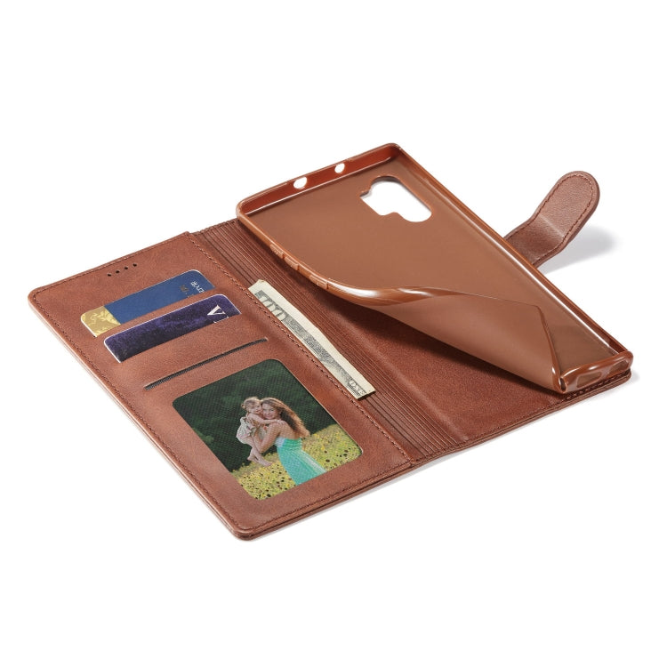 Pour Galaxy Note 10 Plus Étui en cuir à rabat horizontal LC.IMEEKE texture veau, avec support et fentes pour cartes et portefeuille (noir)