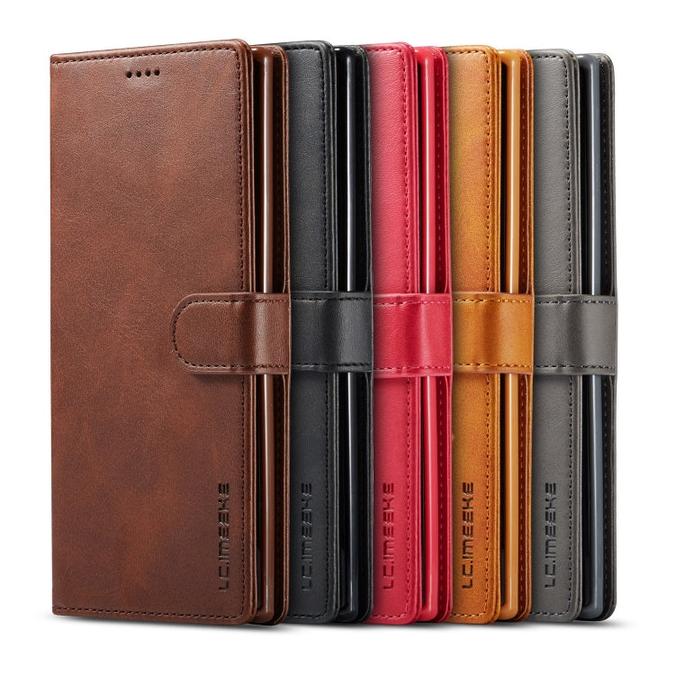 Pour Galaxy Note 10 Plus Étui en cuir à rabat horizontal LC.IMEEKE texture veau, avec support et fentes pour cartes et portefeuille (noir)