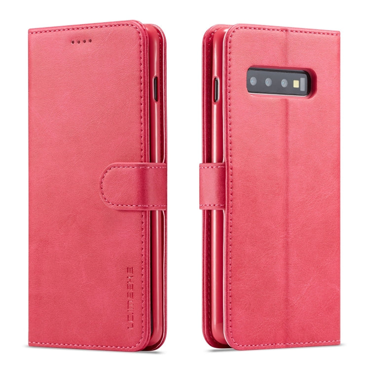 For Galaxy S10 LC.IMEEKE Calf Texture Horizontal Flip Leather Case, with Holder & Card Slots & Wallet(Rose Red)