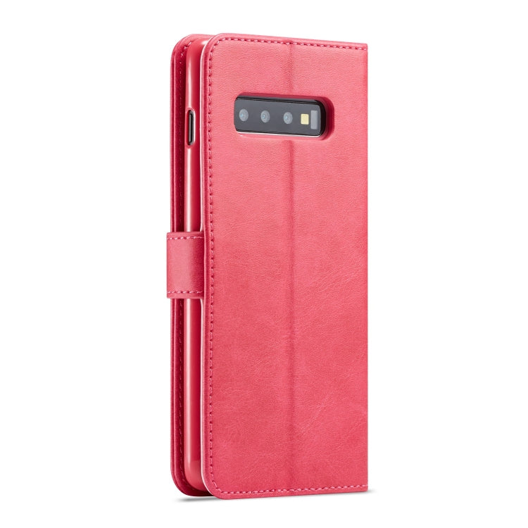 For Galaxy S10 LC.IMEEKE Calf Texture Horizontal Flip Leather Case, with Holder & Card Slots & Wallet(Rose Red)