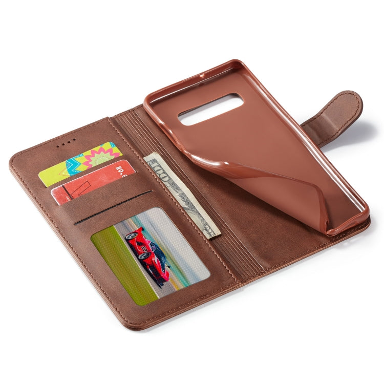 For Galaxy S10 LC.IMEEKE Calf Texture Horizontal Flip Leather Case, with Holder & Card Slots & Wallet(Rose Red)