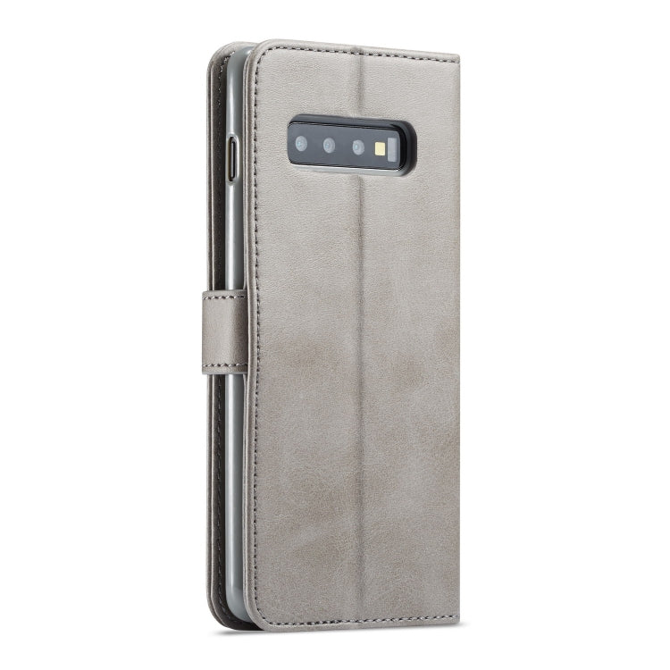 Pour étui en cuir à rabat horizontal Galaxy S10 LC.IMEEKE texture veau, avec support, fentes pour cartes et portefeuille (gris)