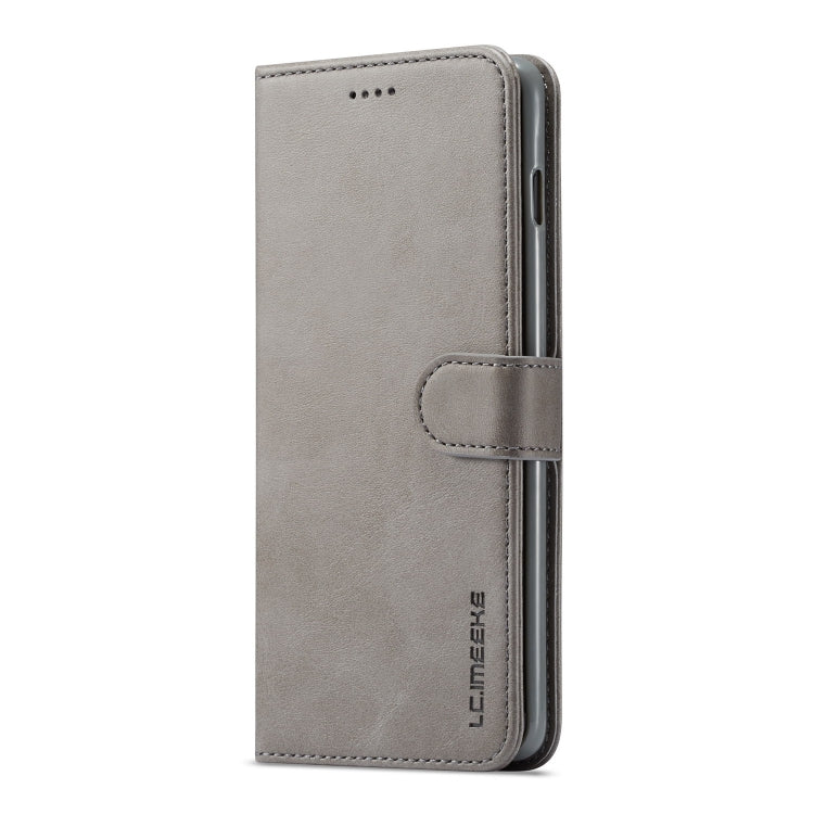 Pour étui en cuir à rabat horizontal Galaxy S10 LC.IMEEKE texture veau, avec support, fentes pour cartes et portefeuille (gris)