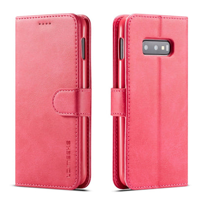For Galaxy S10e LC.IMEEKE Calf Texture Horizontal Flip Leather Case, with Holder & Card Slots & Wallet(Rose Red)