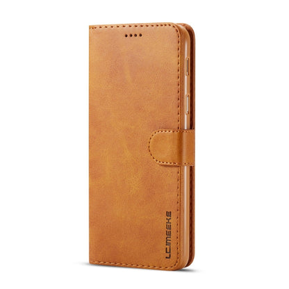 For Galaxy A6 Plus (2018) LC.IMEEKE Calf Texture Horizontal Flip Leather Case, with Holder & Card Slots & Wallet(Yellow)