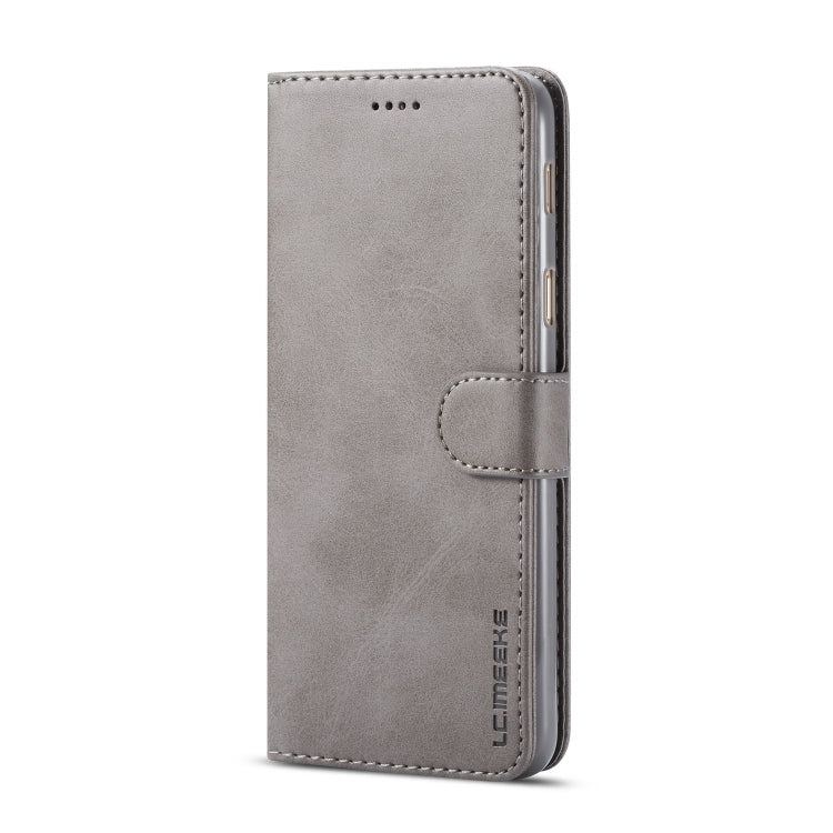 For Galaxy A6 Plus (2018) LC.IMEEKE Calf Texture Horizontal Flip Leather Case, with Holder & Card Slots & Wallet(Grey)