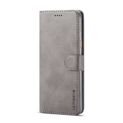 For Galaxy A6 Plus (2018) LC.IMEEKE Calf Texture Horizontal Flip Leather Case, with Holder & Card Slots & Wallet(Grey)