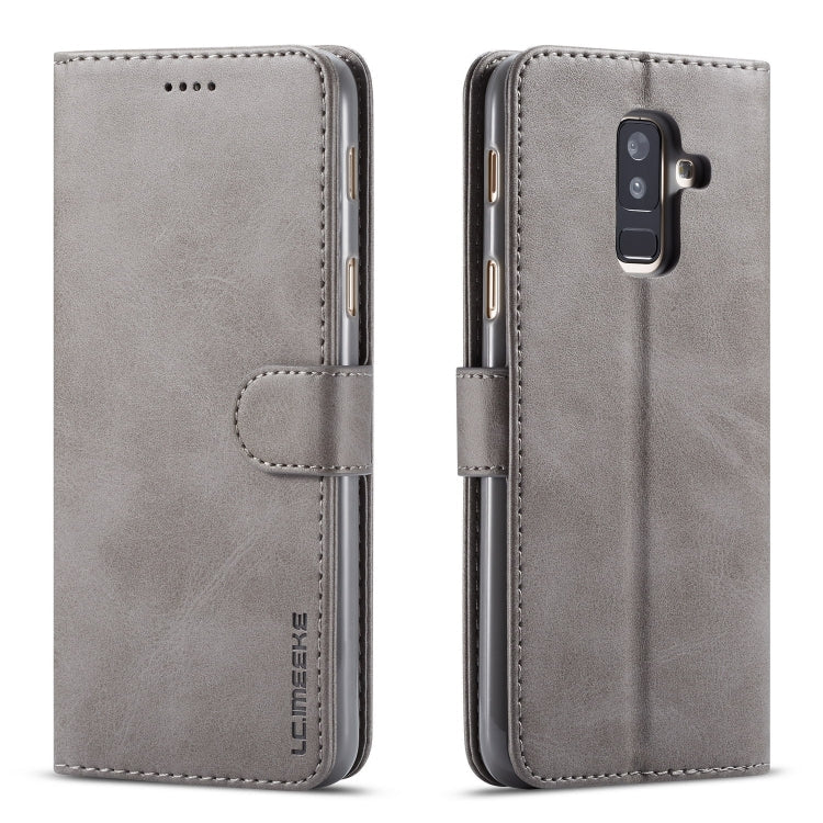 For Galaxy A6 Plus (2018) LC.IMEEKE Calf Texture Horizontal Flip Leather Case, with Holder & Card Slots & Wallet(Grey)