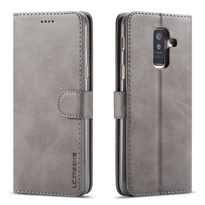 For Galaxy A6 Plus (2018) LC.IMEEKE Calf Texture Horizontal Flip Leather Case, with Holder & Card Slots & Wallet(Grey)