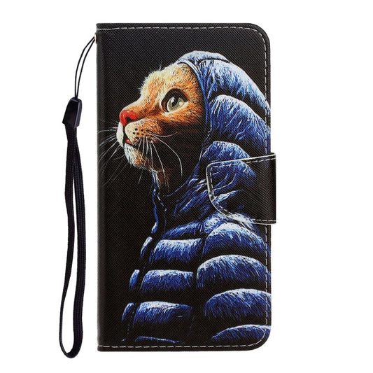For iPhone SE 2022 / SE 2020 / 8 / 7 3D Colored Drawing Horizontal Flip PU Leather Case with Holder & Card Slots & Wallet(Down Jacket Cat)