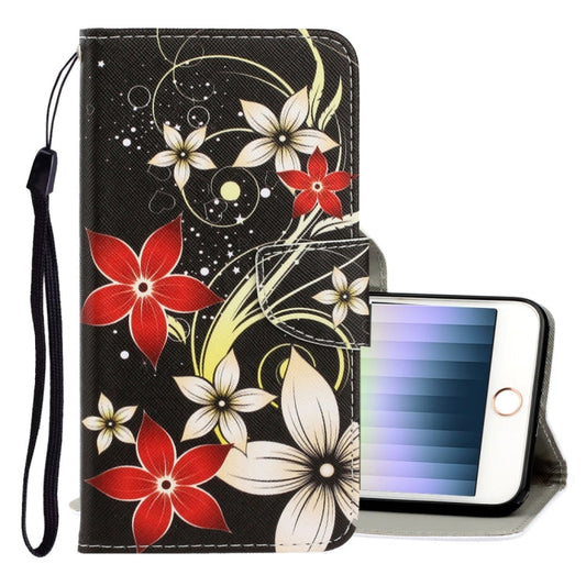 For iPhone SE 2022 / SE 2020 / 8 / 7 3D Colored Drawing Horizontal Flip PU Leather Case with Holder & Card Slots & Wallet(Red Flower)