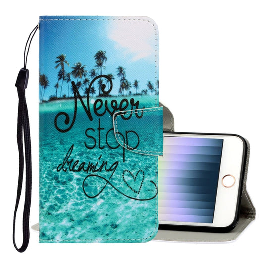 For iPhone SE 2022 / SE 2020 / 8 / 7 3D Colored Drawing Horizontal Flip PU Leather Case with Holder & Card Slots & Wallet(Blue Coconut Grove)