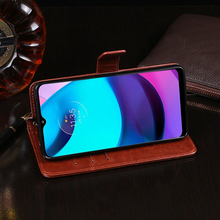 For Motorola Moto E20 idewei Crazy Horse Texture Leather Phone Case with Holder & Card Slots & Wallet(Sky Blue)