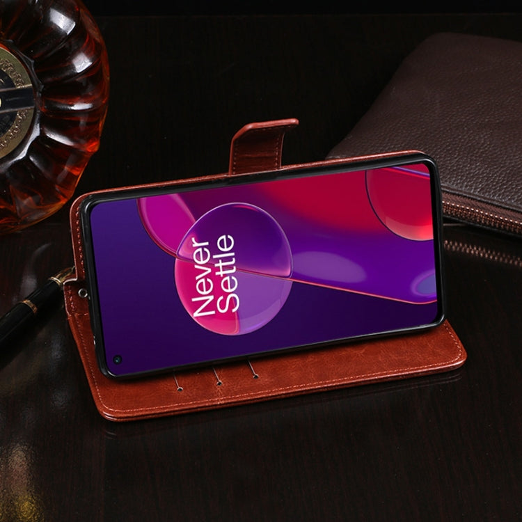 For OnePlus 9RT 5G idewei Crazy Horse Texture Leather Phone Case with Holder & Card Slots & Wallet(Brown)