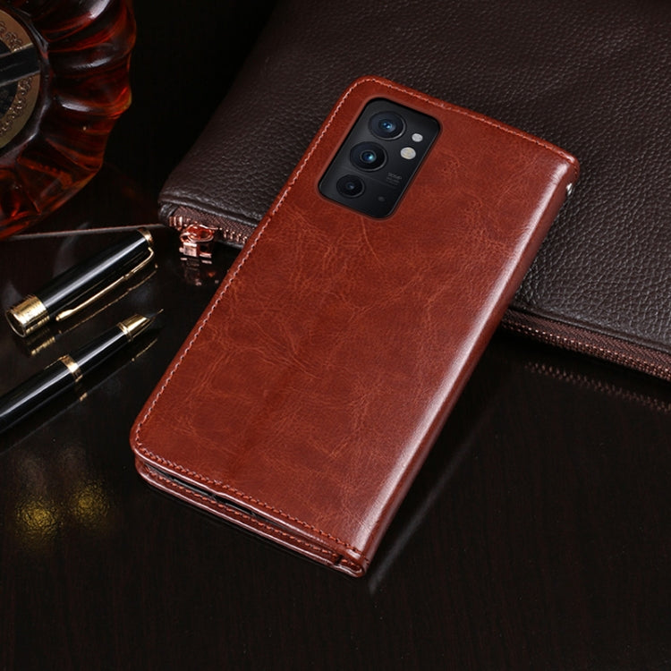 Pour OnePlus 9RT 5G Coque de téléphone en cuir avec texture cheval fou idewei avec support, fentes pour cartes et portefeuille (bleu ciel)
