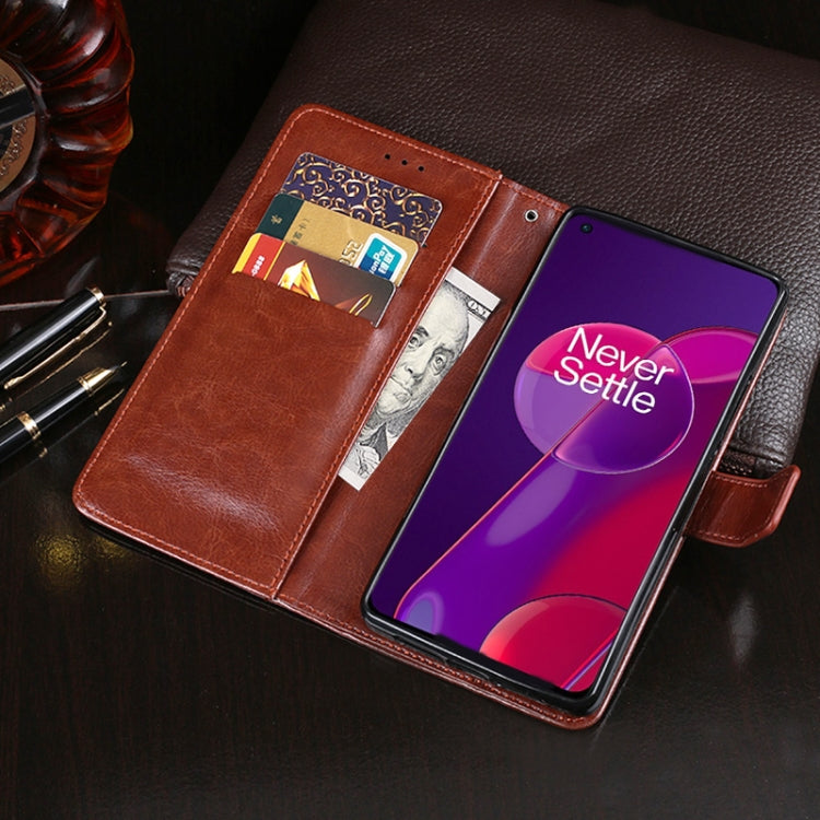 Pour OnePlus 9RT 5G Coque de téléphone en cuir avec texture cheval fou idewei avec support, fentes pour cartes et portefeuille (bleu ciel)