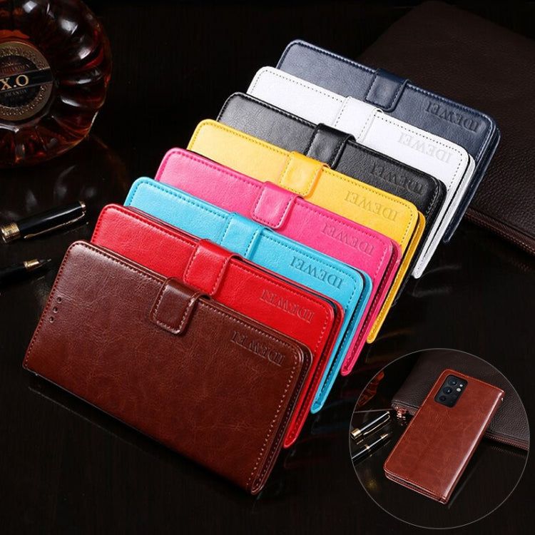 Pour OnePlus 9RT 5G Coque de téléphone en cuir avec texture cheval fou idewei avec support, fentes pour cartes et portefeuille (bleu ciel)