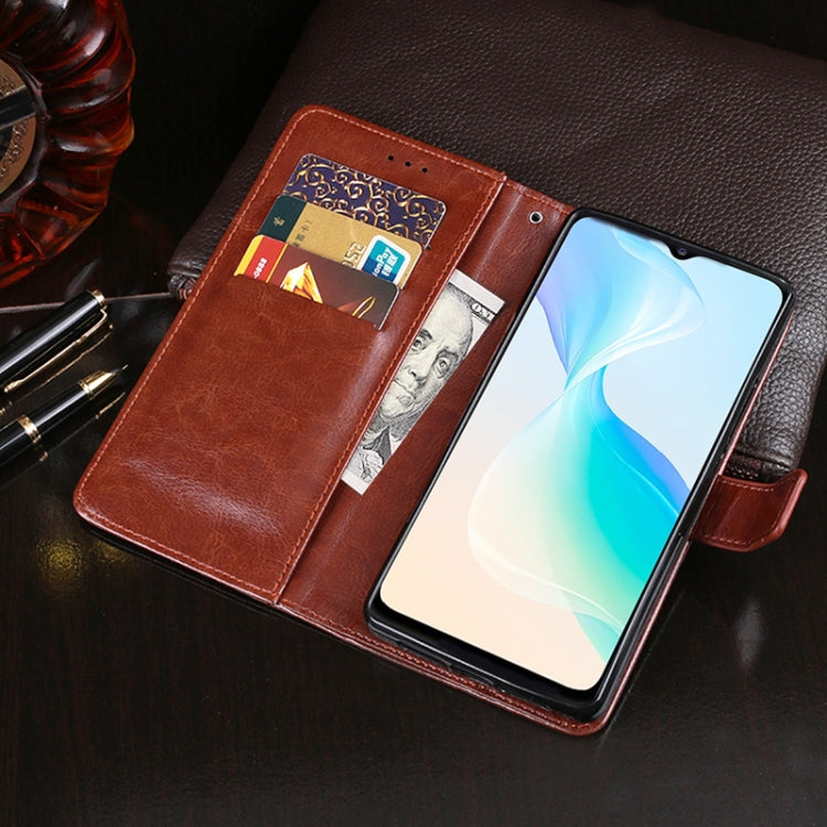 For vivo Y33s idewei Crazy Horse Texture Leather Phone Case with Holder & Card Slots & Wallet(Black)