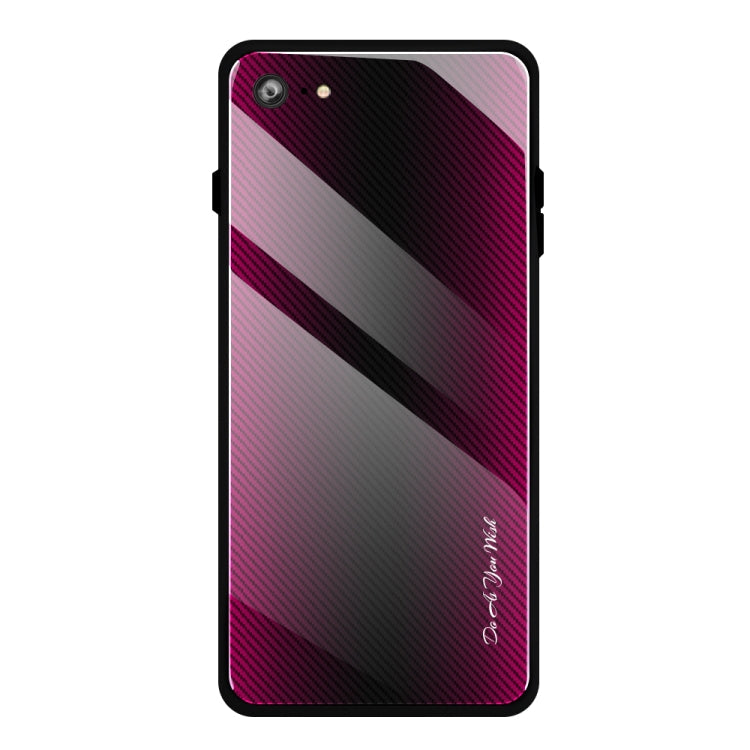 For iPhone SE 2022 / SE 2020 / 8 / 7 Texture Gradient Glass Protective Case(Rose Red)