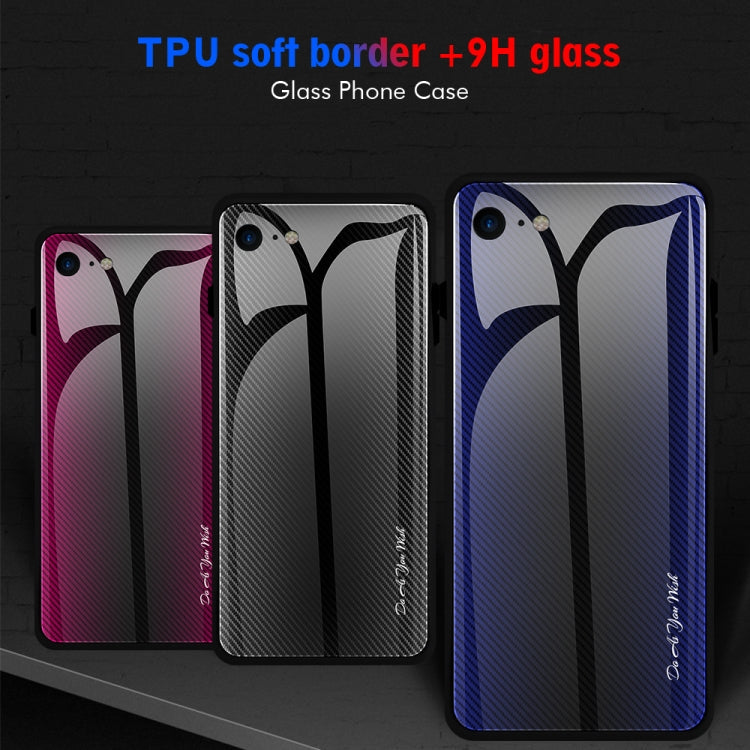 For iPhone SE 2022 / SE 2020 / 8 / 7 Texture Gradient Glass Protective Case(Rose Red)