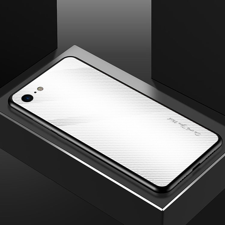 Pour iPhone SE 2022 / SE 2020 / 8 / 7 Étui de protection en verre à dégradé de texture (blanc)