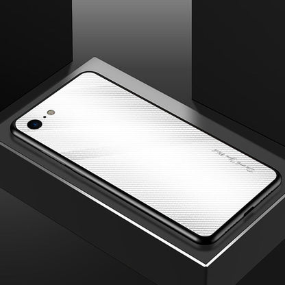 Pour iPhone SE 2022 / SE 2020 / 8 / 7 Étui de protection en verre à dégradé de texture (blanc)