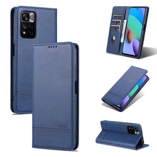 Pour Xiaomi Redmi Note 11 Pro / Note 11 Pro+ Étui de téléphone en cuir à rabat horizontal AZNS en texture de veau magnétique (Bleu foncé)