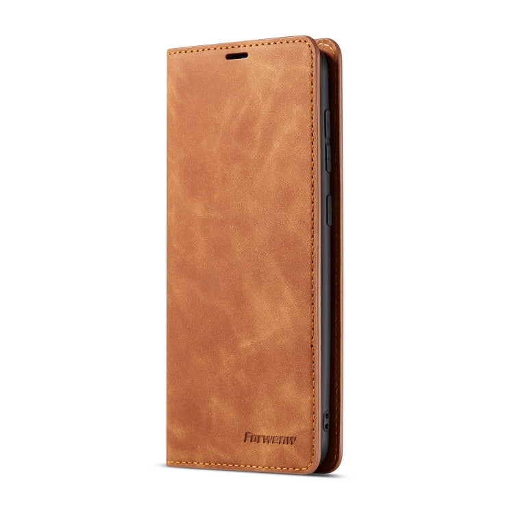 For Galaxy A20 Forwenw Dream Series Oil Edge Strong Magnetism Horizontal Flip Leather Case with Holder & Card Slots & Wallet & Photo Frame(Brown)