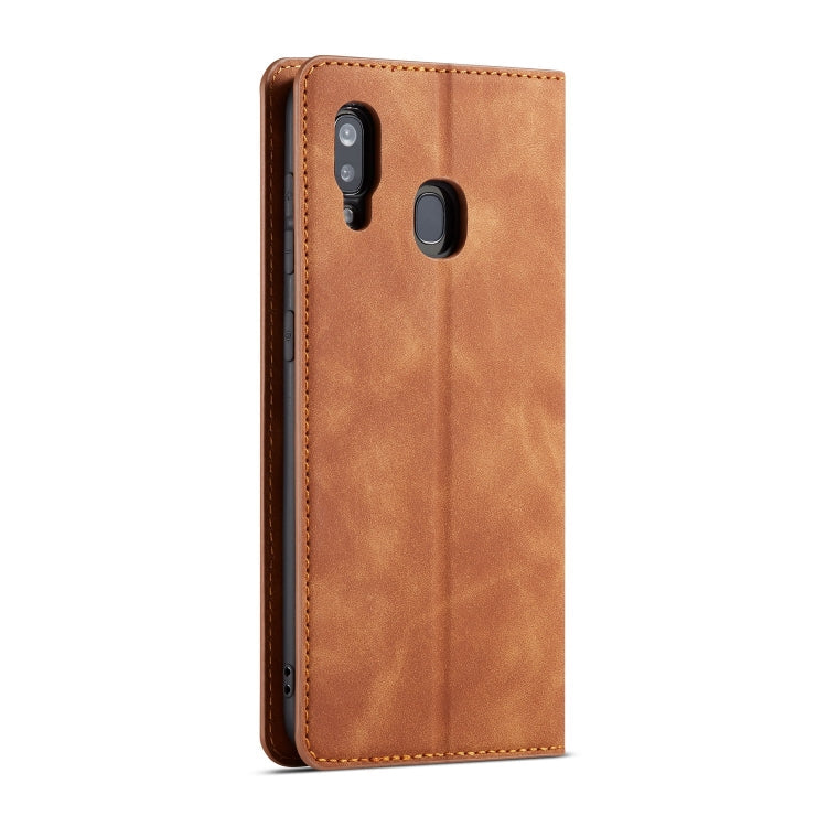 For Galaxy A20 Forwenw Dream Series Oil Edge Strong Magnetism Horizontal Flip Leather Case with Holder & Card Slots & Wallet & Photo Frame(Brown)