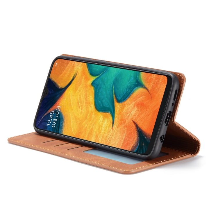 For Galaxy A20 Forwenw Dream Series Oil Edge Strong Magnetism Horizontal Flip Leather Case with Holder & Card Slots & Wallet & Photo Frame(Brown)