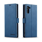 Pour Galaxy Note10 Étui en cuir à rabat horizontal Forwenw Dream Series Oil Edge avec aimant puissant, support, fentes pour cartes, portefeuille et cadre photo (Bleu)