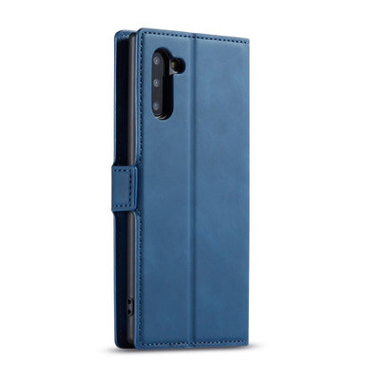 Pour Galaxy Note10 Étui en cuir à rabat horizontal Forwenw Dream Series Oil Edge avec aimant puissant, support, fentes pour cartes, portefeuille et cadre photo (Bleu)