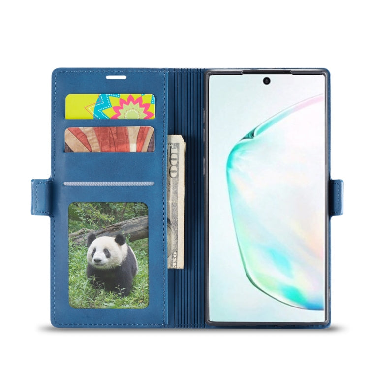 Pour Galaxy Note10 Étui en cuir à rabat horizontal Forwenw Dream Series Oil Edge avec aimant puissant, support, fentes pour cartes, portefeuille et cadre photo (Bleu)
